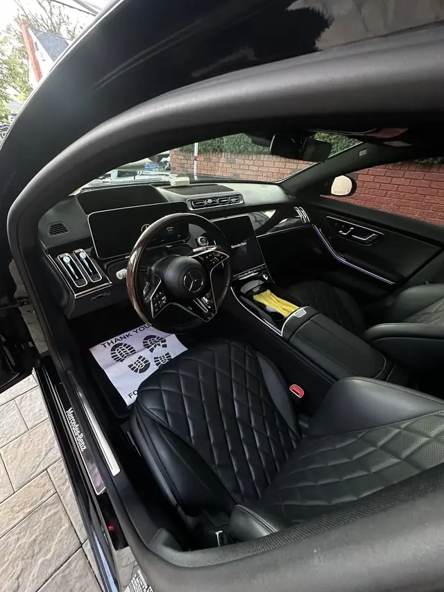Black quilted leather interior after a detail